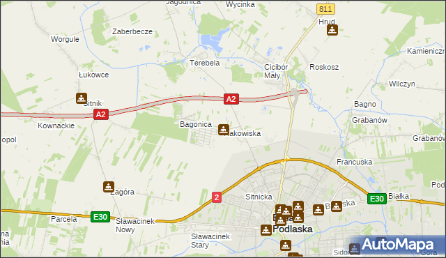 mapa Rakowiska gmina Biała Podlaska, Rakowiska gmina Biała Podlaska na mapie Targeo