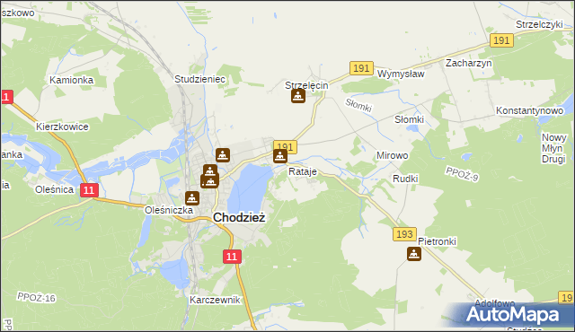 mapa Rataje gmina Chodzież, Rataje gmina Chodzież na mapie Targeo