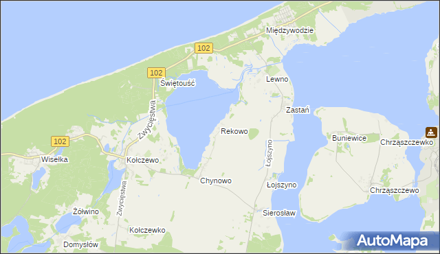 mapa Rekowo gmina Wolin, Rekowo gmina Wolin na mapie Targeo