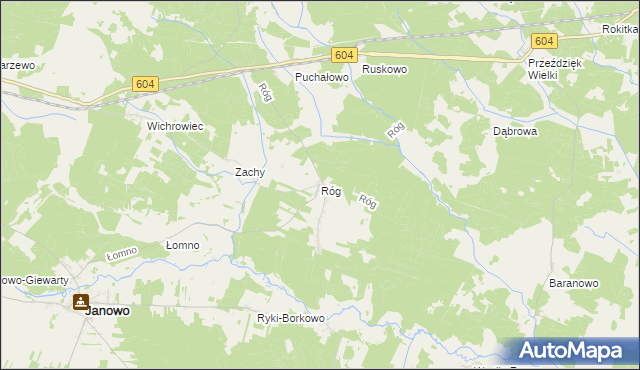 mapa Róg gmina Janowo, Róg gmina Janowo na mapie Targeo