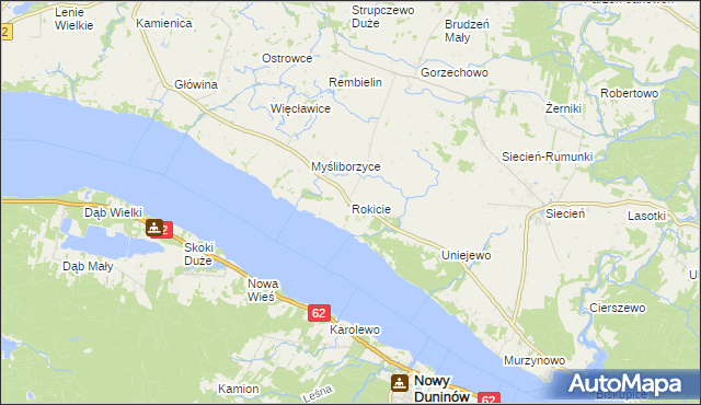 mapa Rokicie gmina Brudzeń Duży, Rokicie gmina Brudzeń Duży na mapie Targeo