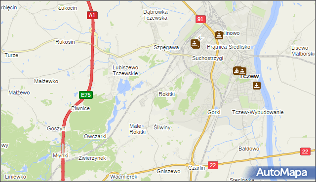 mapa Rokitki gmina Tczew, Rokitki gmina Tczew na mapie Targeo