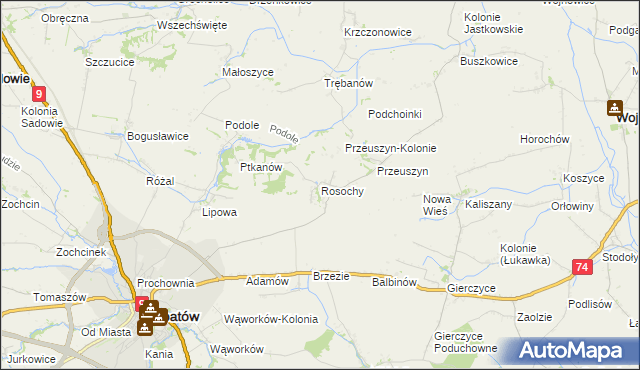 mapa Rosochy gmina Opatów, Rosochy gmina Opatów na mapie Targeo