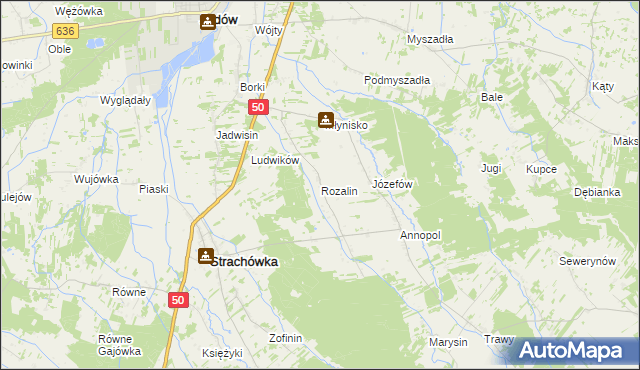 mapa Rozalin gmina Strachówka, Rozalin gmina Strachówka na mapie Targeo