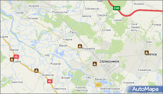 mapa Rozwadza, Rozwadza na mapie Targeo