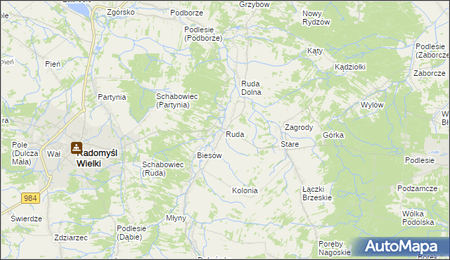 mapa Ruda gmina Radomyśl Wielki, Ruda gmina Radomyśl Wielki na mapie Targeo