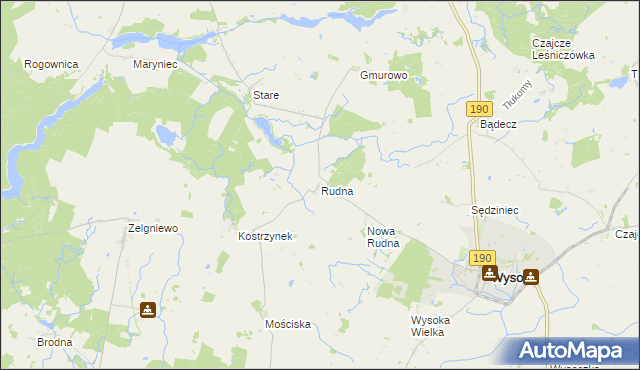 mapa Rudna gmina Wysoka, Rudna gmina Wysoka na mapie Targeo