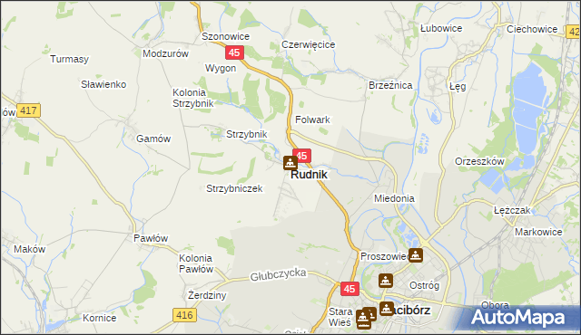 mapa Rudnik powiat raciborski, Rudnik powiat raciborski na mapie Targeo