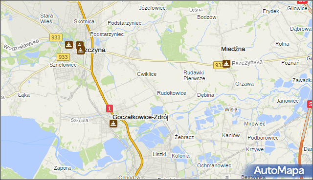 mapa Rudołtowice, Rudołtowice na mapie Targeo