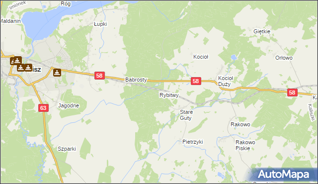 mapa Rybitwy gmina Pisz, Rybitwy gmina Pisz na mapie Targeo