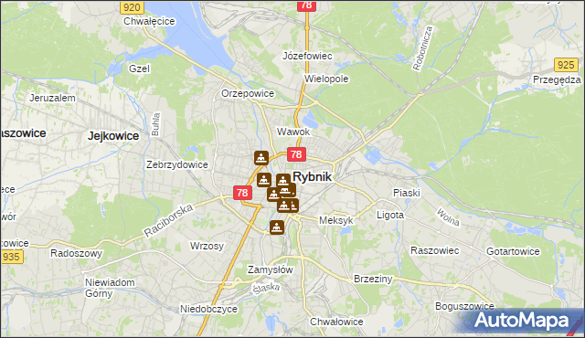mapa Rybnika, Rybnik na mapie Targeo