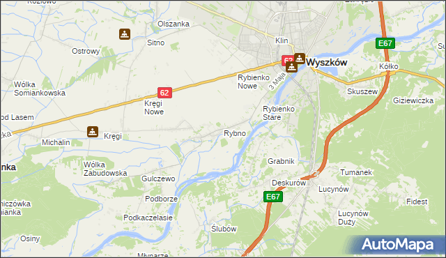mapa Rybno gmina Wyszków, Rybno gmina Wyszków na mapie Targeo