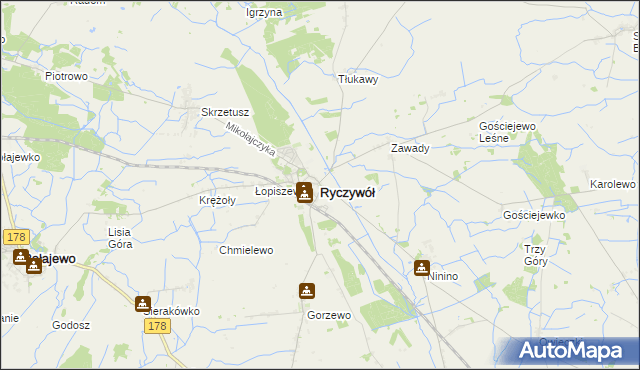 mapa Ryczywół powiat obornicki, Ryczywół powiat obornicki na mapie Targeo