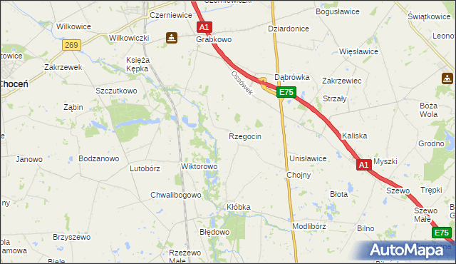 mapa Rzegocin gmina Lubień Kujawski, Rzegocin gmina Lubień Kujawski na mapie Targeo