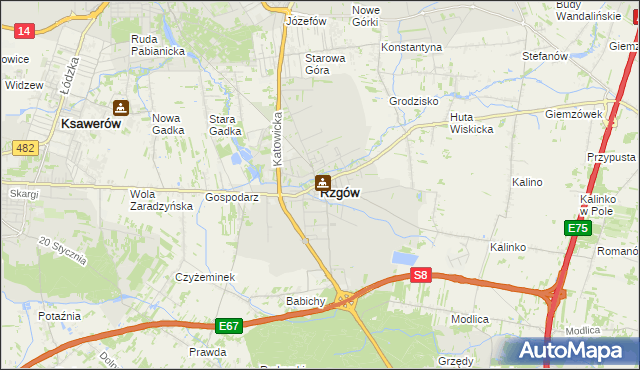 mapa Rzgów powiat łódzki wschodni, Rzgów powiat łódzki wschodni na mapie Targeo