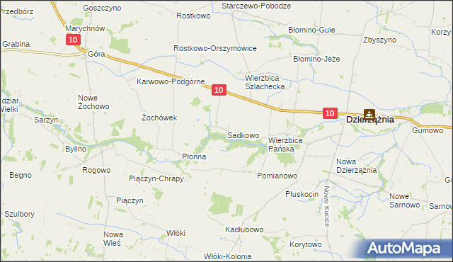 mapa Sadkowo gmina Dzierzążnia, Sadkowo gmina Dzierzążnia na mapie Targeo