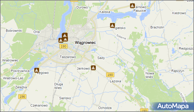mapa Sady gmina Wągrowiec, Sady gmina Wągrowiec na mapie Targeo