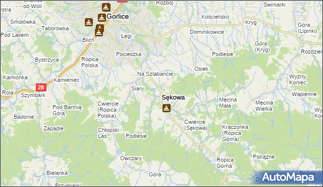 mapa Sękowa, Sękowa na mapie Targeo
