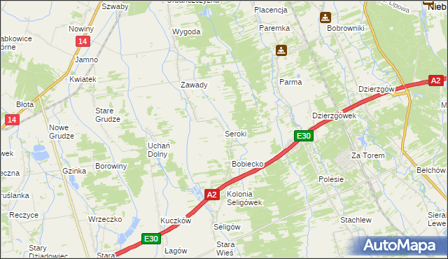 mapa Seroki gmina Łyszkowice, Seroki gmina Łyszkowice na mapie Targeo