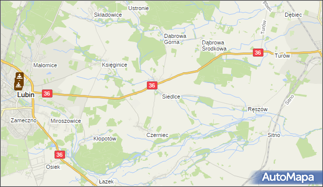 mapa Siedlce gmina Lubin, Siedlce gmina Lubin na mapie Targeo