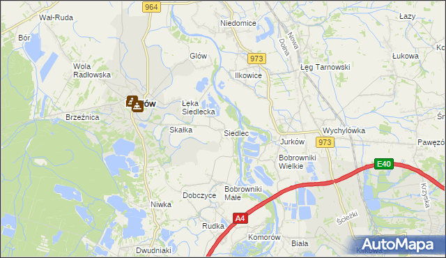 mapa Siedlec gmina Radłów, Siedlec gmina Radłów na mapie Targeo