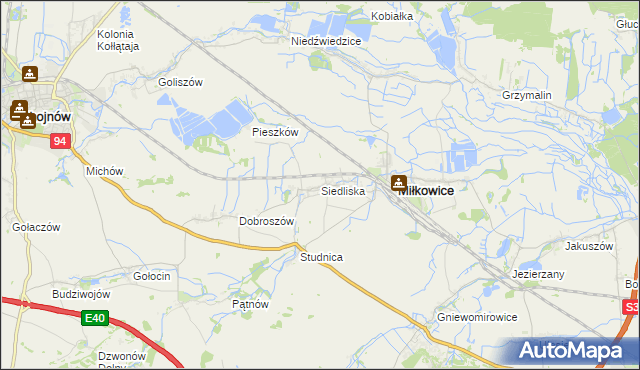 mapa Siedliska gmina Miłkowice, Siedliska gmina Miłkowice na mapie Targeo
