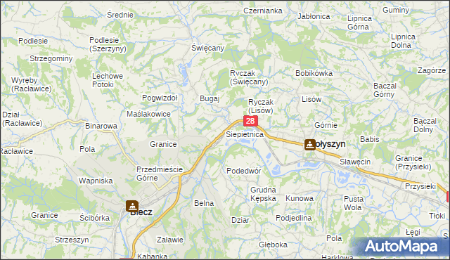 mapa Siepietnica, Siepietnica na mapie Targeo