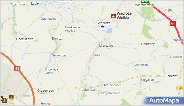 mapa Skała gmina Wądroże Wielkie, Skała gmina Wądroże Wielkie na mapie Targeo
