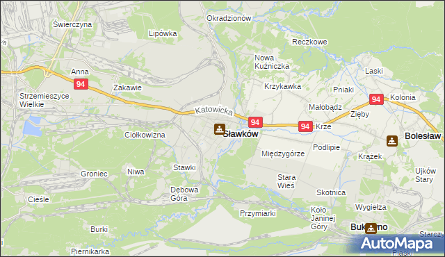 mapa Sławków powiat będziński, Sławków powiat będziński na mapie Targeo