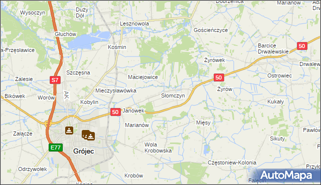 mapa Słomczyn gmina Grójec, Słomczyn gmina Grójec na mapie Targeo
