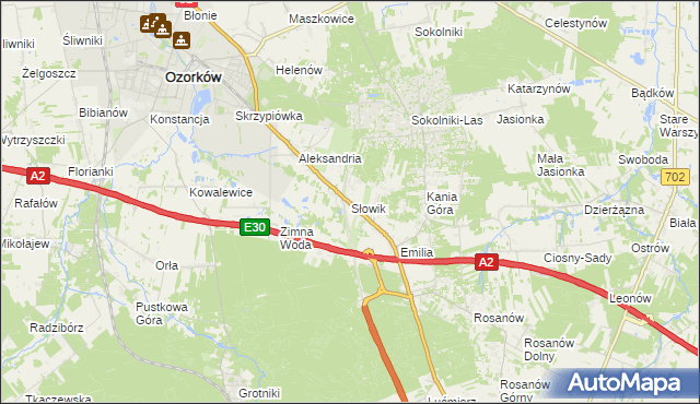 mapa Słowik gmina Zgierz, Słowik gmina Zgierz na mapie Targeo