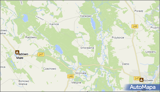 mapa Smorawina, Smorawina na mapie Targeo