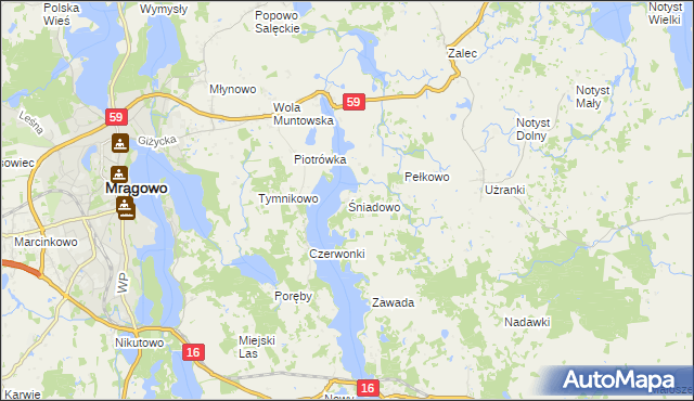 mapa Śniadowo gmina Mrągowo, Śniadowo gmina Mrągowo na mapie Targeo
