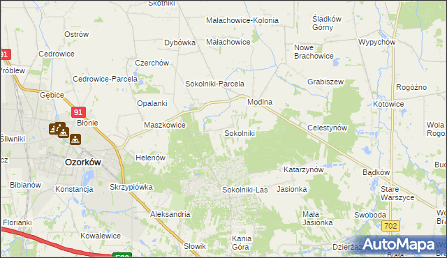 mapa Sokolniki gmina Ozorków, Sokolniki gmina Ozorków na mapie Targeo