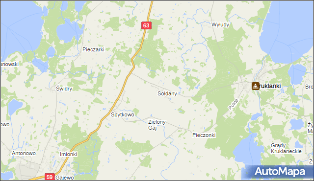 mapa Sołdany gmina Giżycko, Sołdany gmina Giżycko na mapie Targeo
