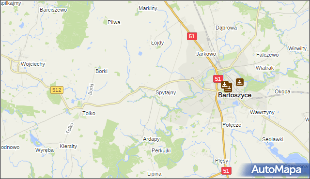 mapa Spytajny, Spytajny na mapie Targeo