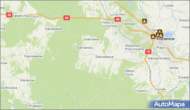 mapa Stanisławice gmina Kozienice, Stanisławice gmina Kozienice na mapie Targeo