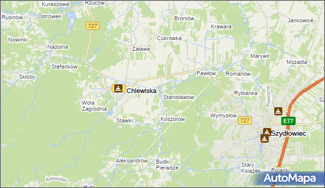 mapa Stanisławów gmina Chlewiska, Stanisławów gmina Chlewiska na mapie Targeo