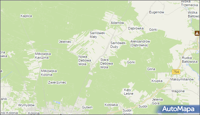 mapa Stara Dębowa Wola, Stara Dębowa Wola na mapie Targeo