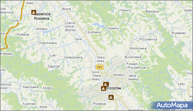 mapa Stara Wieś gmina Brzozów, Stara Wieś gmina Brzozów na mapie Targeo