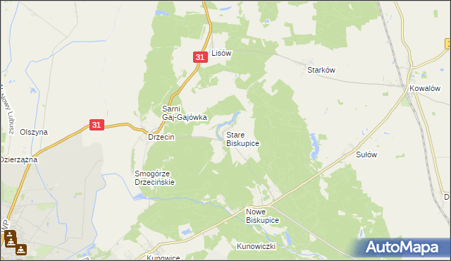 mapa Stare Biskupice gmina Słubice, Stare Biskupice gmina Słubice na mapie Targeo