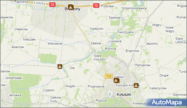 mapa Stare Koluszki, Stare Koluszki na mapie Targeo