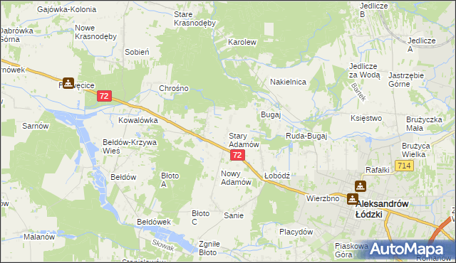 mapa Stary Adamów gmina Aleksandrów Łódzki, Stary Adamów gmina Aleksandrów Łódzki na mapie Targeo