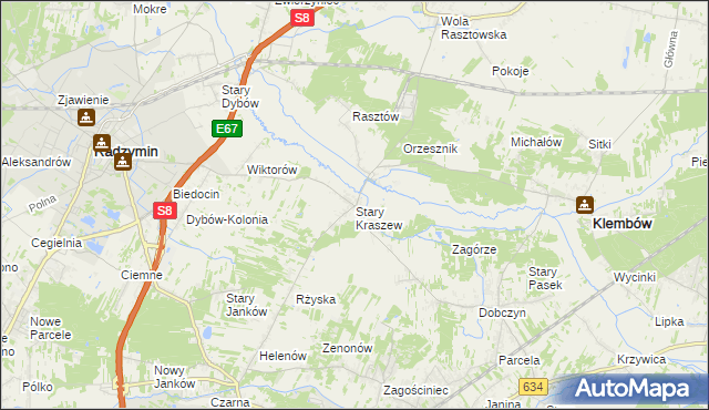 mapa Stary Kraszew, Stary Kraszew na mapie Targeo