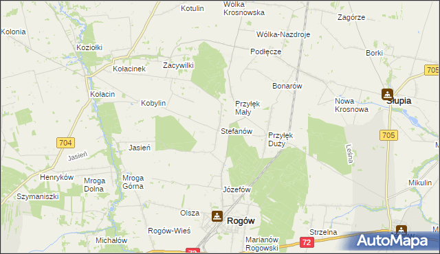 mapa Stefanów gmina Rogów, Stefanów gmina Rogów na mapie Targeo
