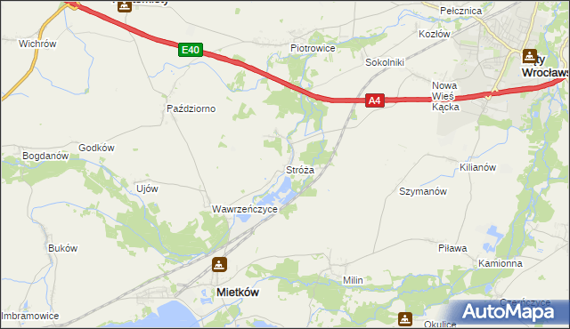 mapa Stróża gmina Mietków, Stróża gmina Mietków na mapie Targeo