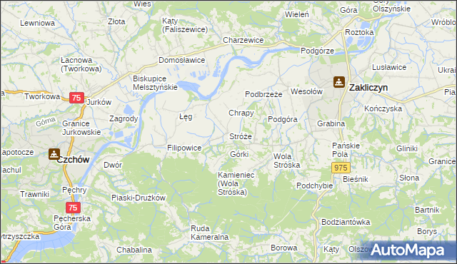 mapa Stróże gmina Zakliczyn, Stróże gmina Zakliczyn na mapie Targeo