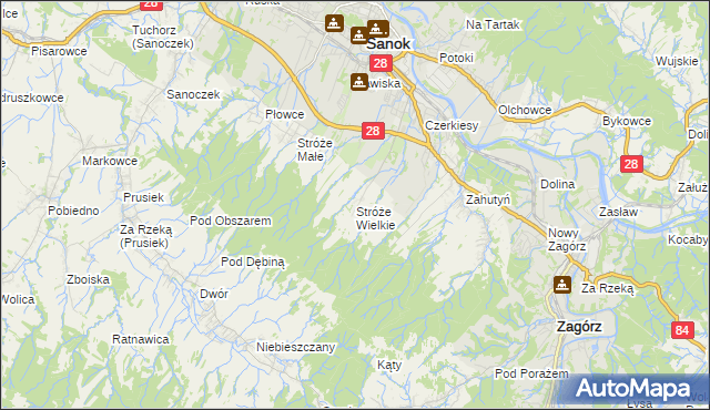 mapa Stróże Wielkie, Stróże Wielkie na mapie Targeo