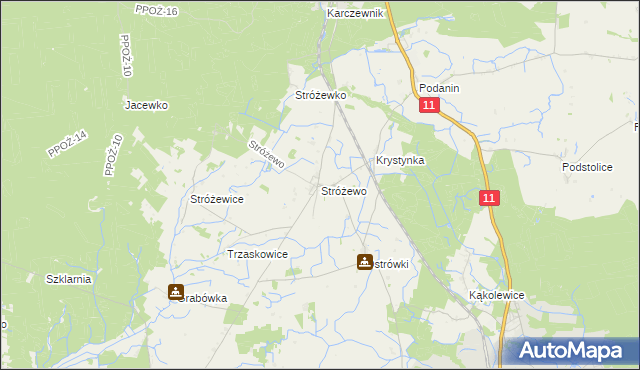 mapa Stróżewo gmina Chodzież, Stróżewo gmina Chodzież na mapie Targeo