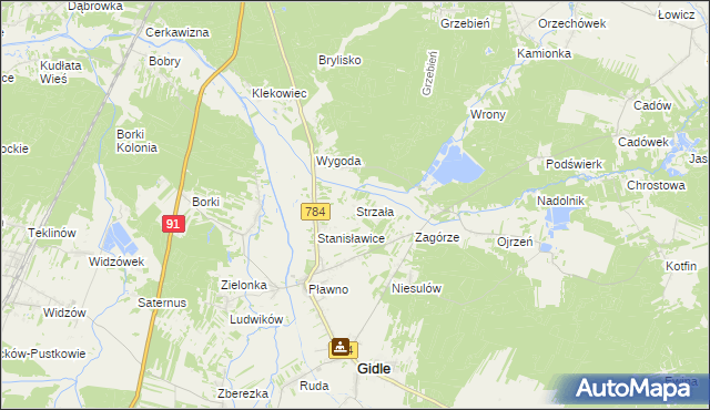 mapa Strzała gmina Gidle, Strzała gmina Gidle na mapie Targeo